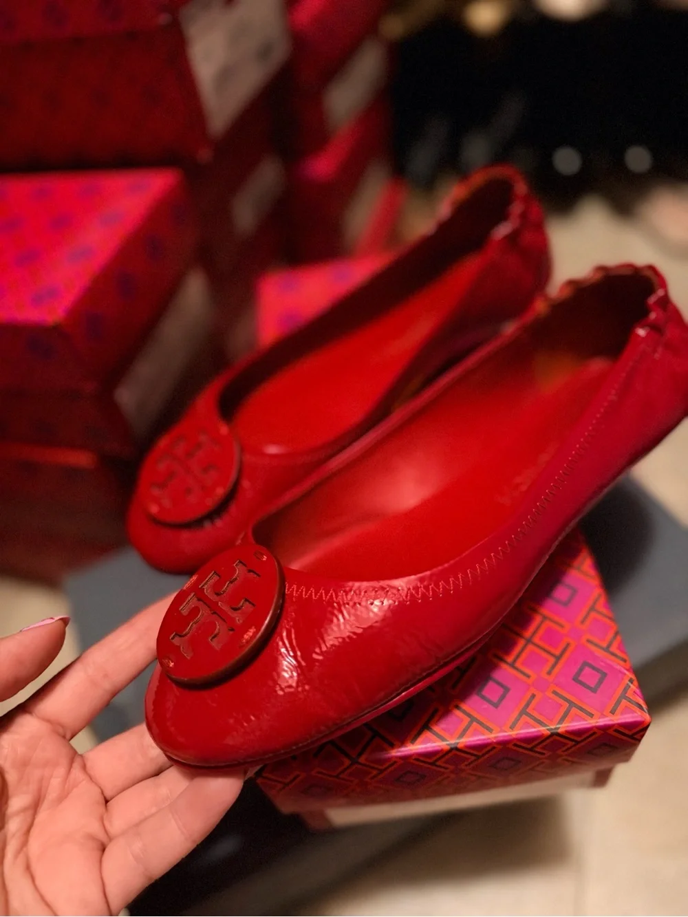 Tory Burch Red Patent Leather Logo Ballet Flat